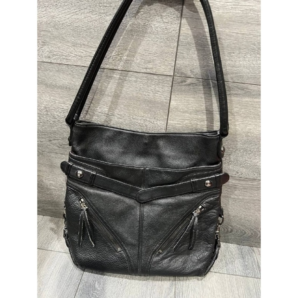 Botkier leather fringe zip hobo Y2K Black sholder bag B000744